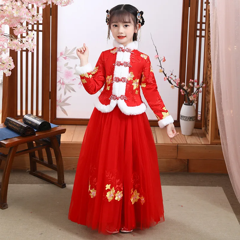 

Girls Winter Quilted Hanfu Cheongsam Chi-Pao Girls Dress Elegant New Year Princess Children Party Dress Wedding Gown Dresses