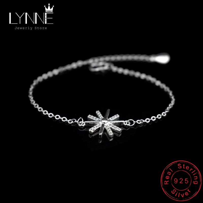 New Fashion 925 Sterling Silver Sunflower Zircon Pendant Bracelets Rhinestone Sun Flower Charm Hand Chain Women Bracelet Gift