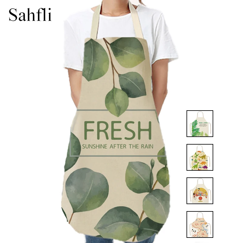 

Green Cute Animial Printed Kitchen Cooking Baking Aprons 65*75cm Sleeveless Cotton Linen for Women Man Home Work Accessories