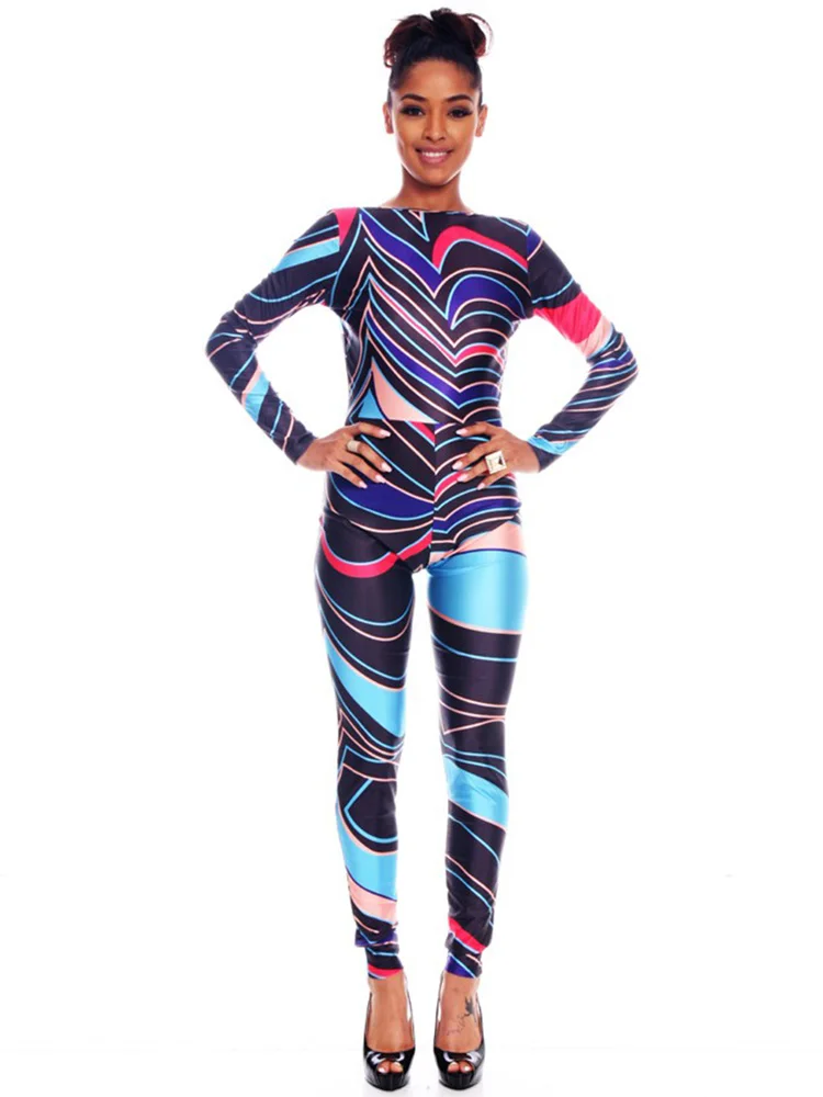 

Women Jumpsuits Long Sleeve Turtleneck High Elasticity Zippers Print Bodysuit Fitness Workout Sport Outdoor One Piece Outfits