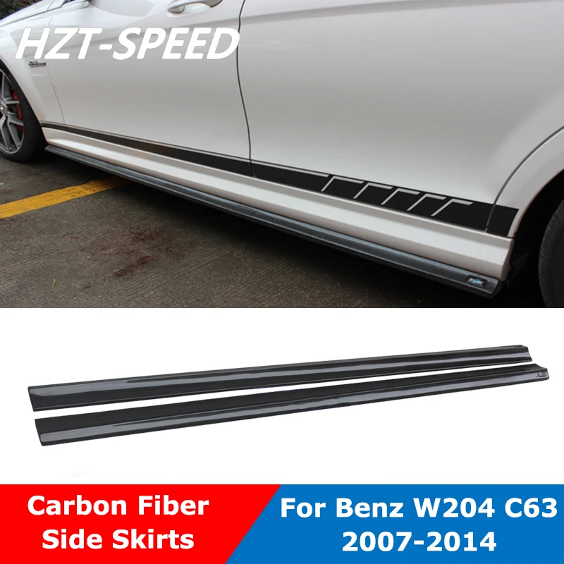 Carbon Fiber Door Extension Lip Aprons Side Skirts For Benz C Class W204 C63 Coupe Sedan 2007-2014