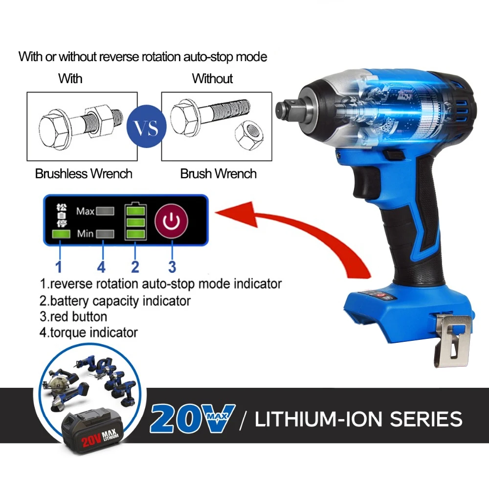 20V Brushless Electric Impact Wrench Cordless 300NM Max Torque Socket 1/2 inch Wrench Bare Tool Only By PROSTORMER