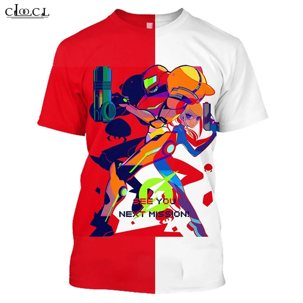 HX Anime METROID Printed T-shirts Men Samus Aran Sexy Girls T-shirt Harajuku Style Casual Men Clothing Homme T Shirt S-7XL