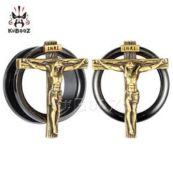 KUBOOZ New Stainless Steel Cross Earring Plugs Tunnels Piercings Body Jewelry 2PCS