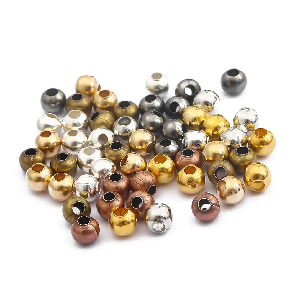 1000Pcs Iron Metal Round Beads Smooth Ball Loose Spacer Beads For Jewelry Making DIY Bracelet Charms Jewelry Accessories 2-6mm