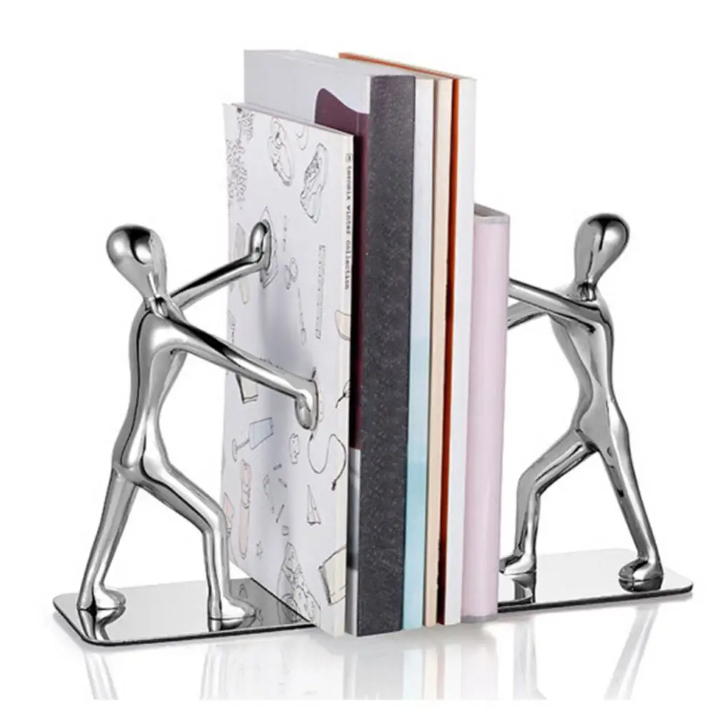 Book Stand 2Pcs Lovely Kung Fu Figurine Hand Push Office Bookends Desk Organizer Holder Home Shelf