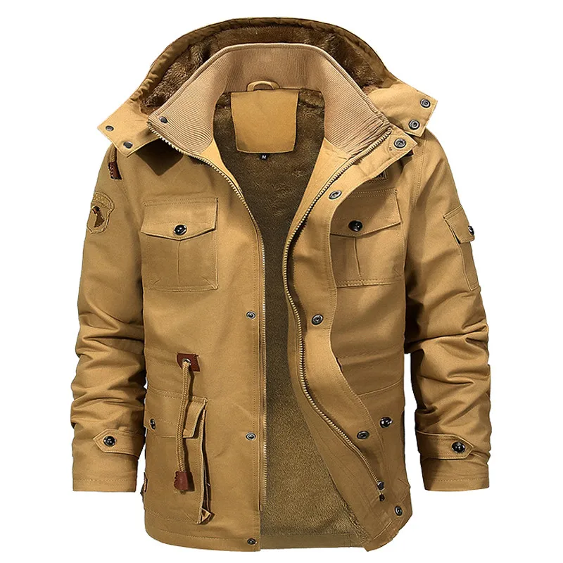 

Men's Thick Warm Cotton Parka Winter Fleece Jacket Multi-Pocket Casual Tactical Army Jacket Male Hooded Jaquetas Masculina M-4XL