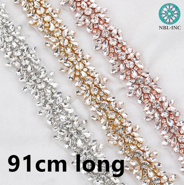 (1 PC) Rhinestones Bridal belt diamond wedding dress belt crystal satin wedding sash trim for wedding dress accessories WDD0278