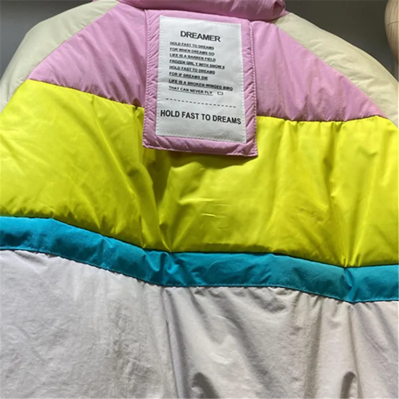 Chaquetas de plumón de mezclilla empalmadas para mujer, abrigo de algodón con cremallera y bolsillo grande, Parkas femeninas de alta calidad, moda