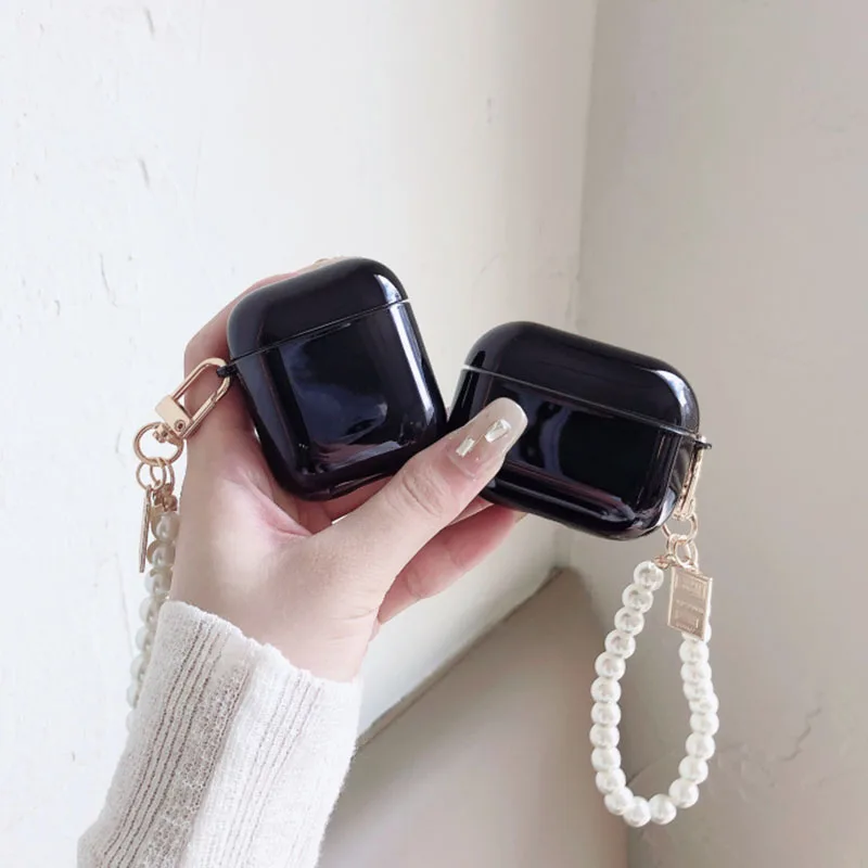 Capa tpu macia para fones de ouvido, caixa fofa para fones de ouvido intraoculares bluetooth 2/1 para airpods pro 3 com pulseira de pérola e chaveiro
