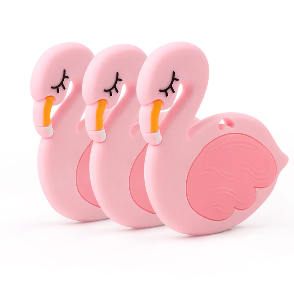 TYRY.HU 1pc Silicone Teether Baby Teething Toys Cartoon Pink Flamingo Rabbit BPA Free Baby Teether DIY Pendant