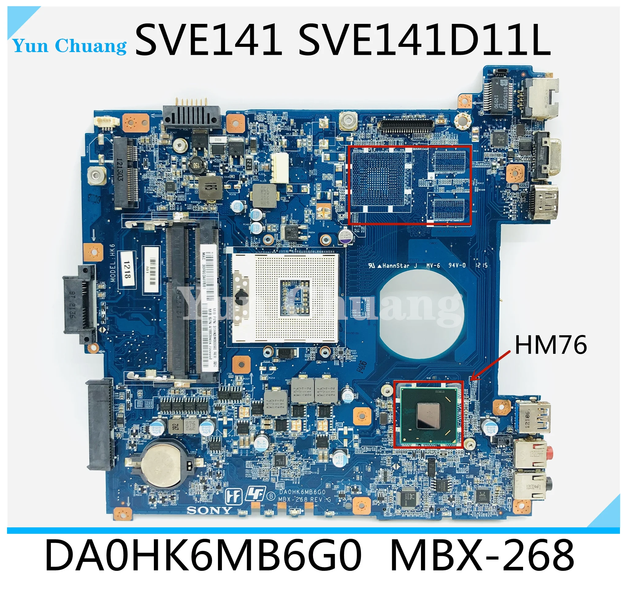 

A1893195A DA0HK6MB6G0 MBX-268 for SONY SVE141D11L Laptop Motherboard Mainboard SLJ8E HM76 Support i3 i5 CPU 100%Test delivery