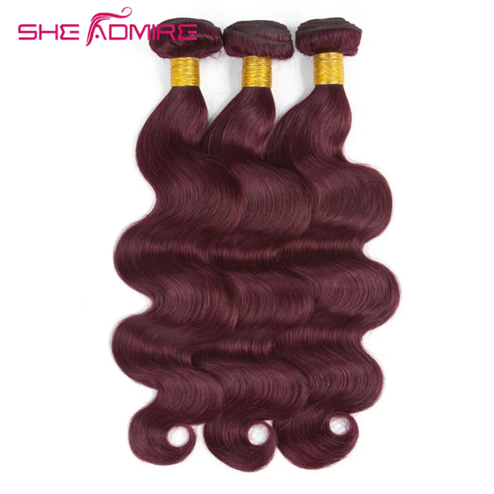 

Brazilian 100% Unprocessed Human Hair Bundles 99J Body Wave Pre-Colored Remy Ombre Hair Extensions 3 PCS Bundle Deals Red Wine