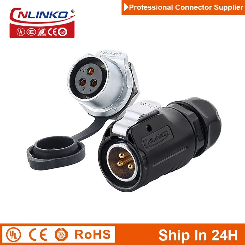 Cnlinko LP20 Waterproof 3Pin M20 Aviation Wire Cable Contact Power Connector Plug Socket Joint for Vehicle Truck Boat New Energy