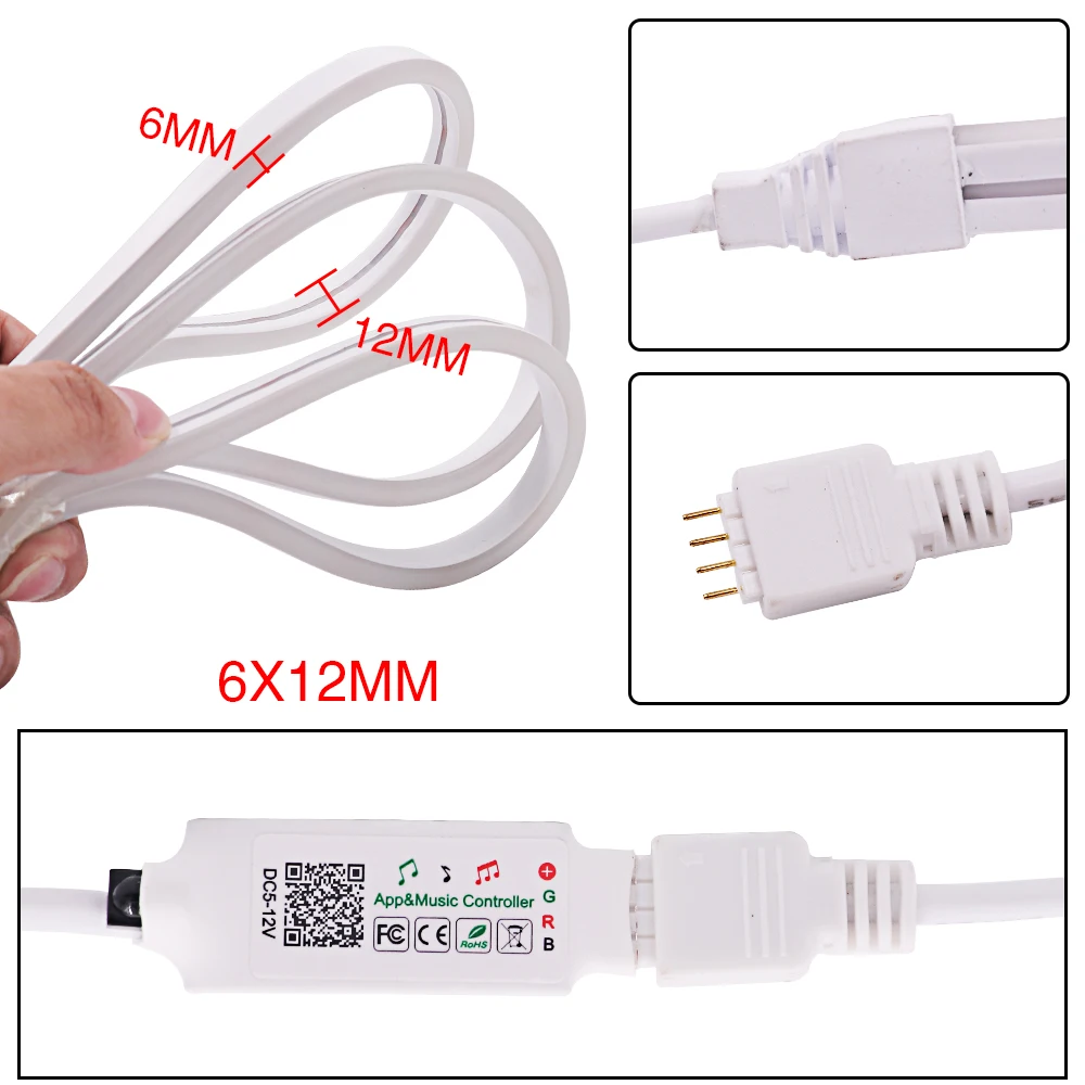 Mini Remote Bluetooth Music Neon LED Strip Light 5M 10M 12V 96Leds/m Waterproof RGB Flexible Tape Ribbon With Phone APP Control