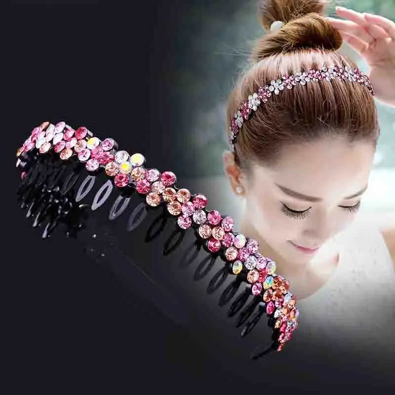 Unisex Alice Hairband Bezel Headband Men Women Sports Hair Band Hoop Top Metal Double Bangs Flower Rhinestone Akcesoria do włosów