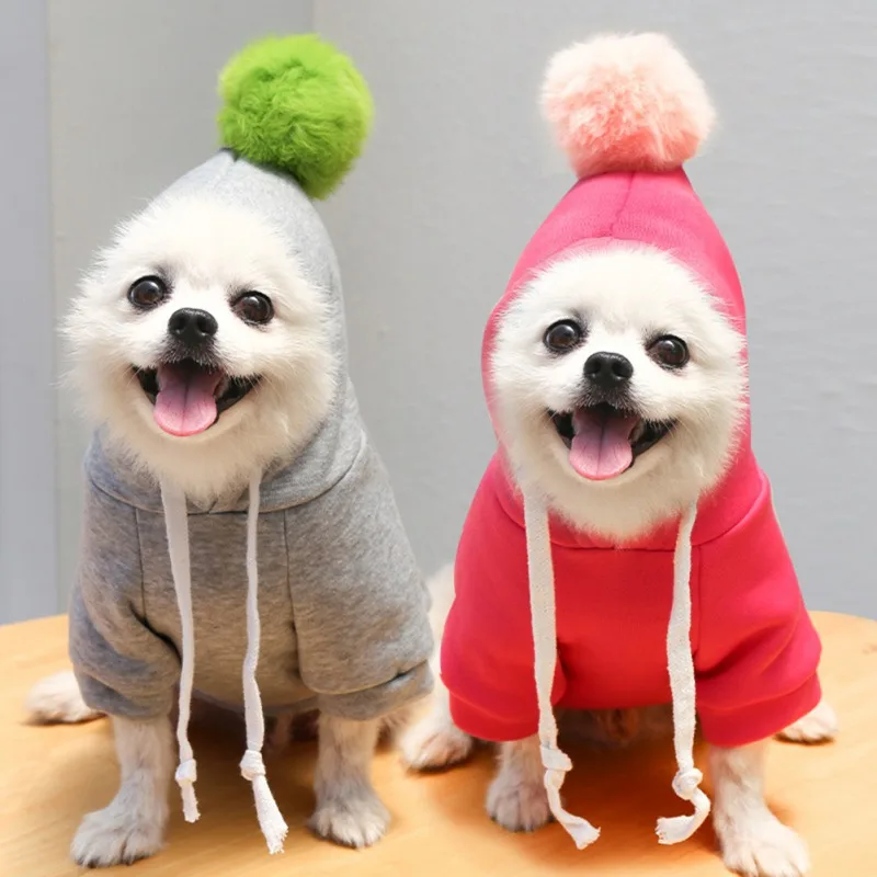 Winter Pet Clothe Dogs Pompom Hoodie Puppy Hooded Sweatshirt Warm Coat Sweater Cold Weather Costume For Small Medium Large Dog