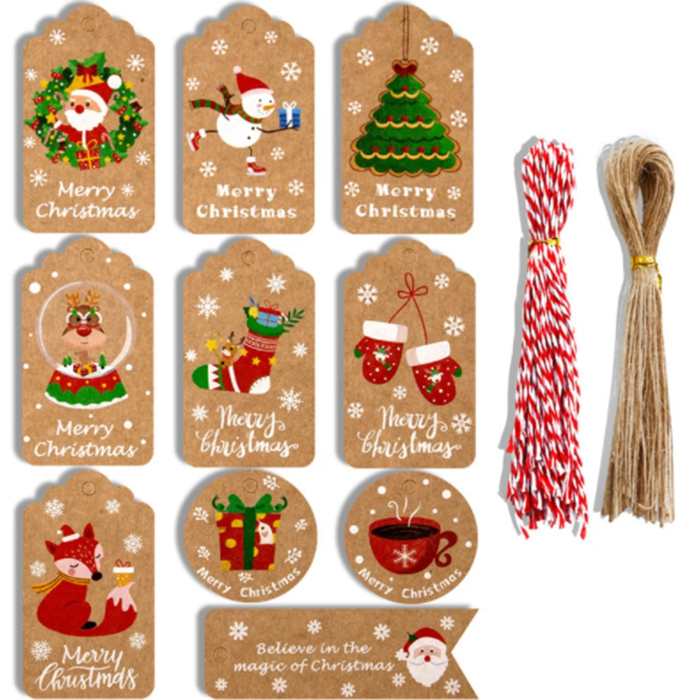 

100Pcs Merry Christmas Kraft Paper Tags DIY Handmade Gift Wrapping Paper Labels Santa Claus Hang Tag Ornaments New Year Decor