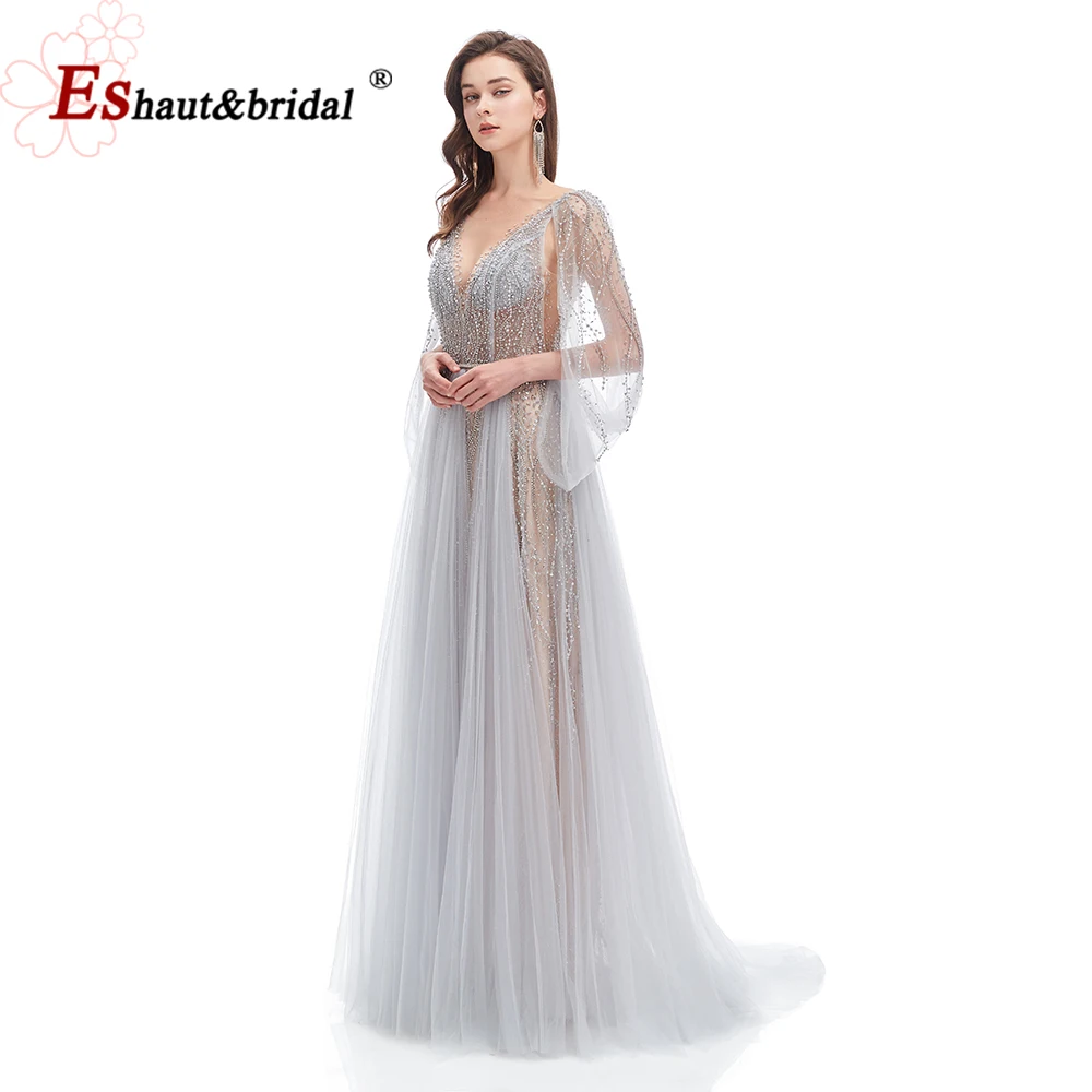 Vestidos de Noche de cristal de lujo para mujer, vestidos de noche con cuello redondo hechos a mano, cuentas alinas, sin espalda, largos, formales, para fiesta de graduación y boda, 2022