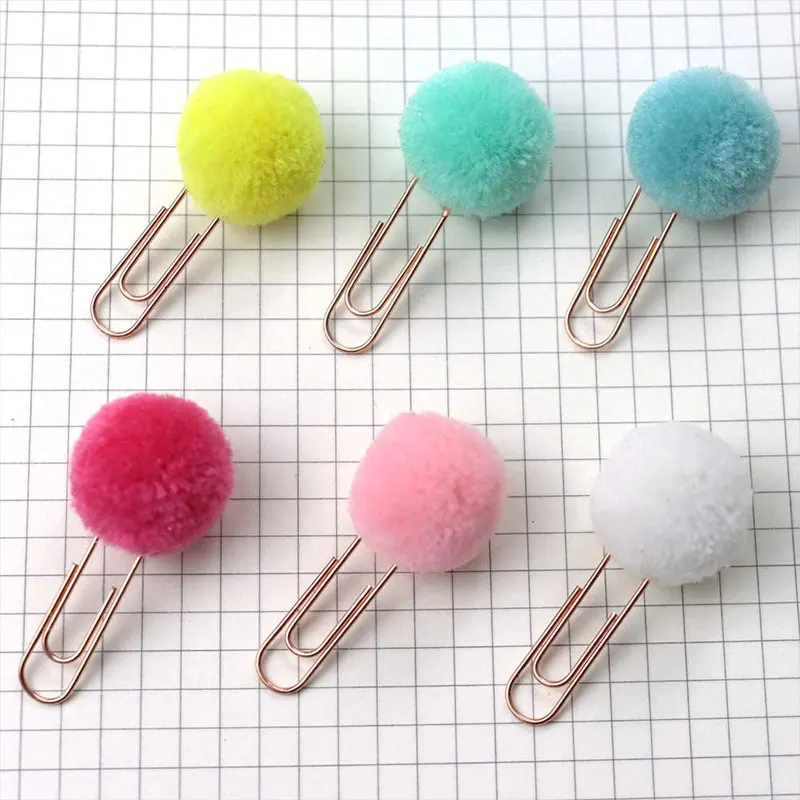 100pcs/lot Multi-color Pompoms Metal Planner Paper Clips for Photos Books Notebook Cards Stationery Decor