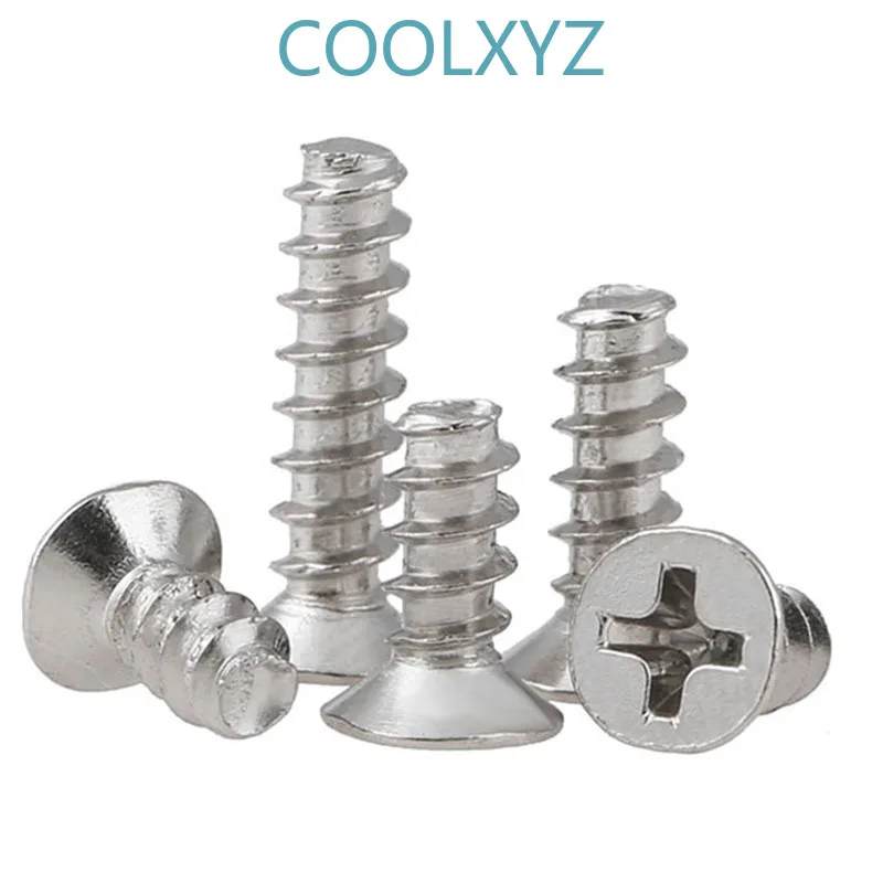 CoolXYZ Cross Countersunk Flat Head Flat End Self Tapping Screws KB Philips Tapping Flat Tail Mini Screws M1.4M1.7M2M2.3 500Pcs