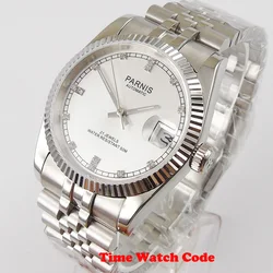 Parnis 36mm Automatic Men's Wristwatch Miyota 8215 automatic movement white dial sapphire glass solid bracelet date diaplay