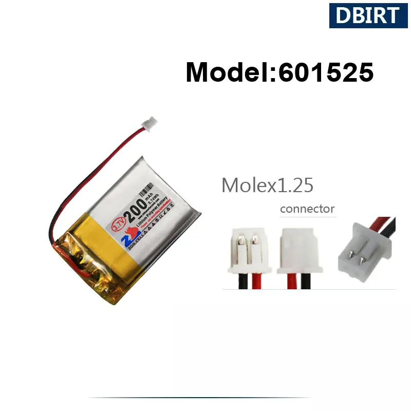 200 mAh LP 601525   AHB 601525 601525   XH2.54 & Molex1.25 Anschluss Akku für GPS Bluetooth Kopfhörer Headset Smart Watch