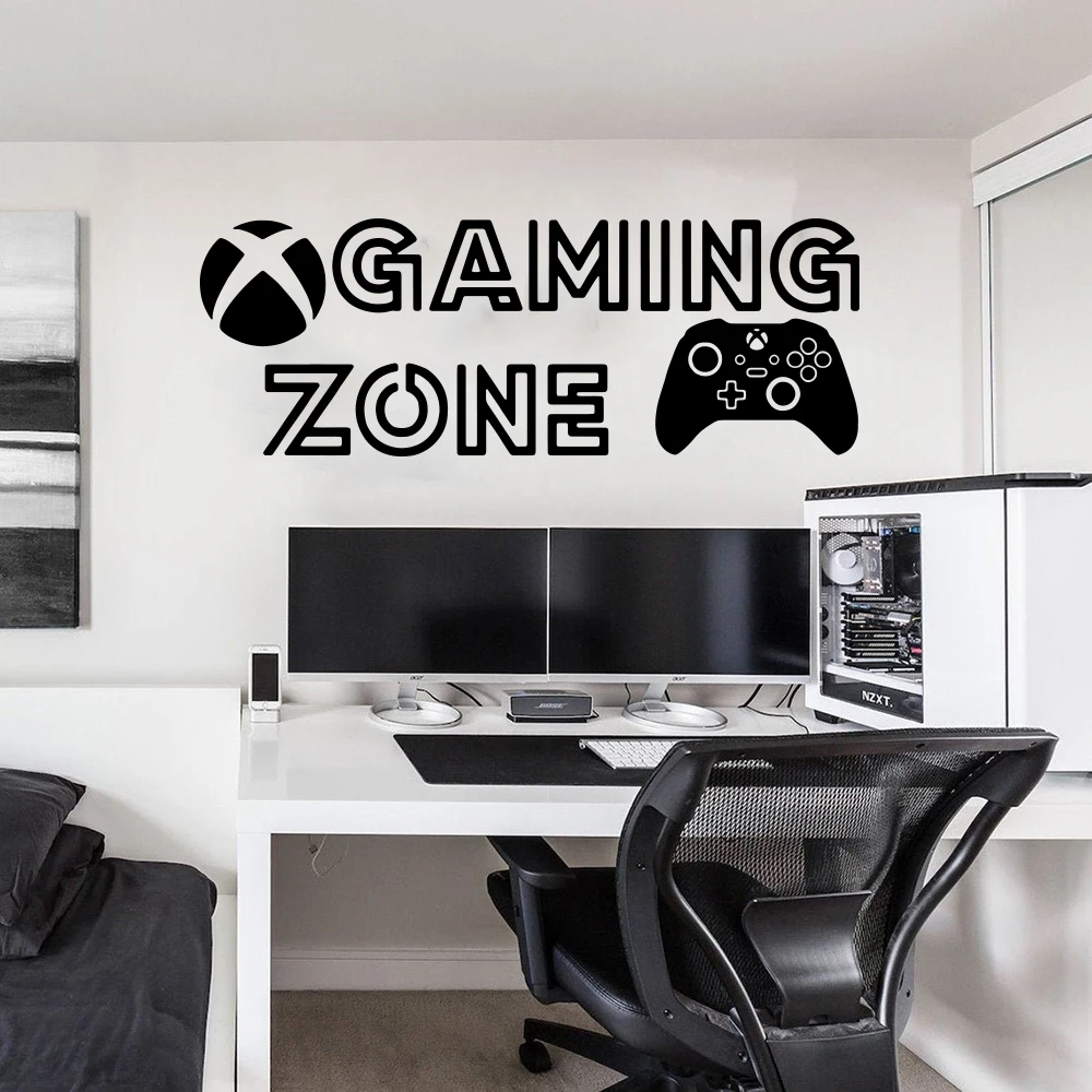 Large Gaming Zone for Xbox Game Controller Wall Decal Playroom Bedroom Ps Game Wall Sticker Kids Room Vinyl Home Decor