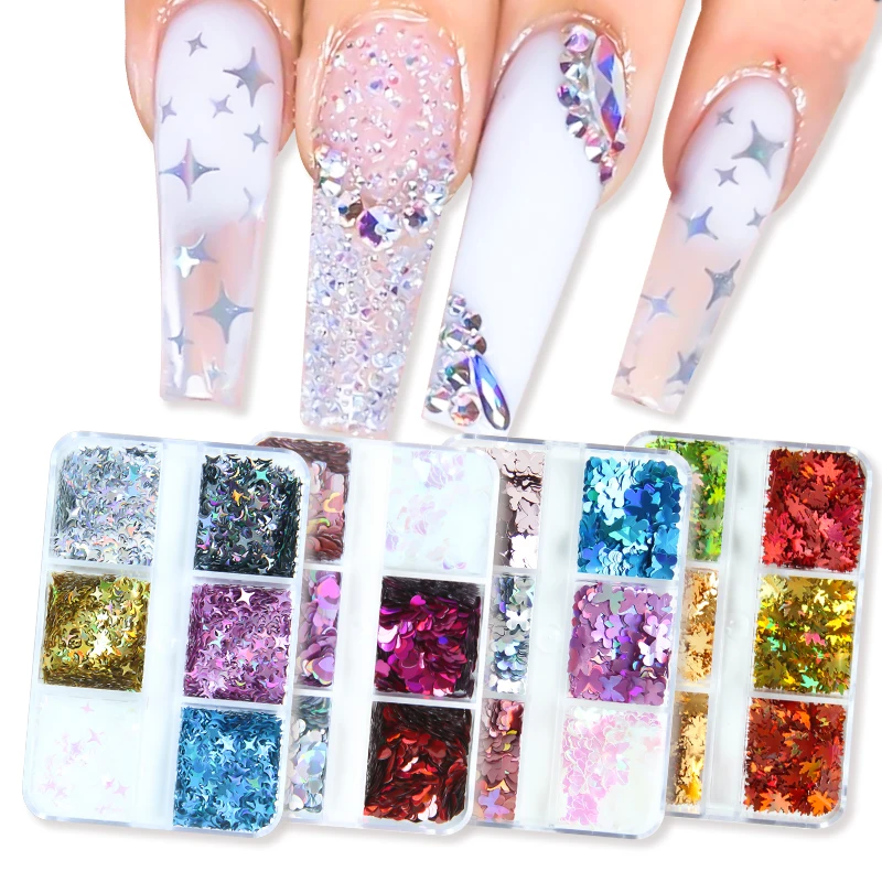 6 Gitter Holographische Herz-Nagelkunst Glitzer-Pailletten Laser-Herzchen Pailletten-Flocken DIY Maniküre 3D Nagelkunst Dekorationswerkzeuge – Detail 5