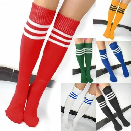 Chaussettes hautes rayées Kawaii pour femmes et filles, chaussettes de sport, chaussettes de football, chaussettes de football, bas tubulaires,