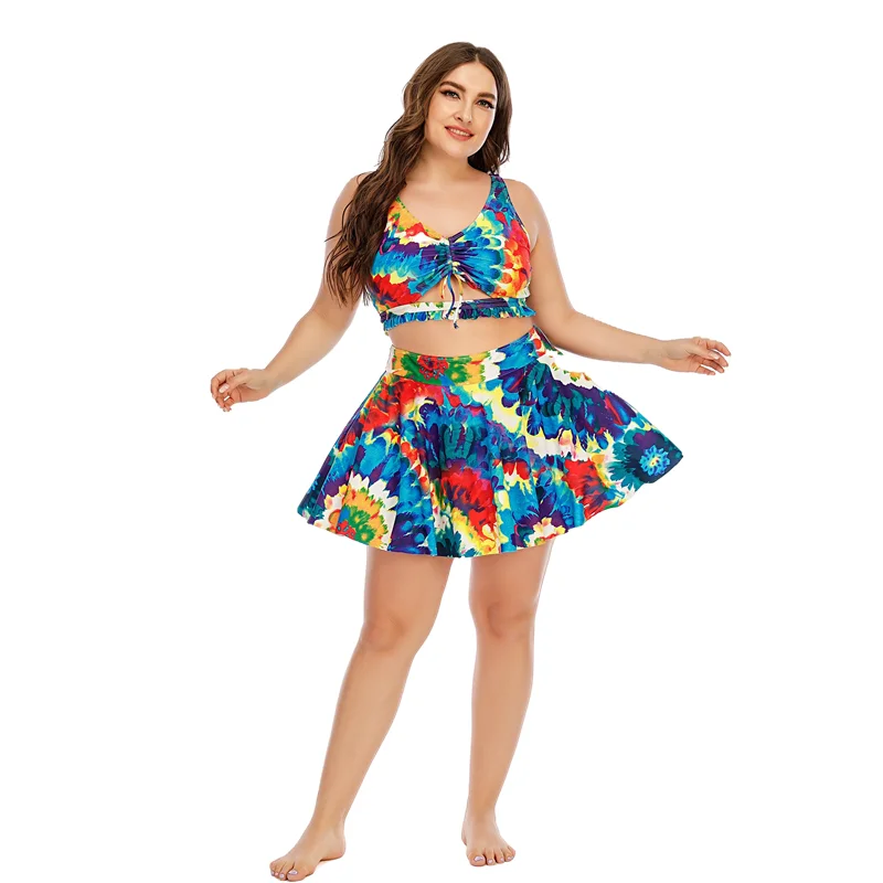 New Plus Size Swimsuits Woman 2021 Two Pieces Swimwear with Skirt Tankini Set for Fat Swim Dress Separate Bathing Suits Bikinis