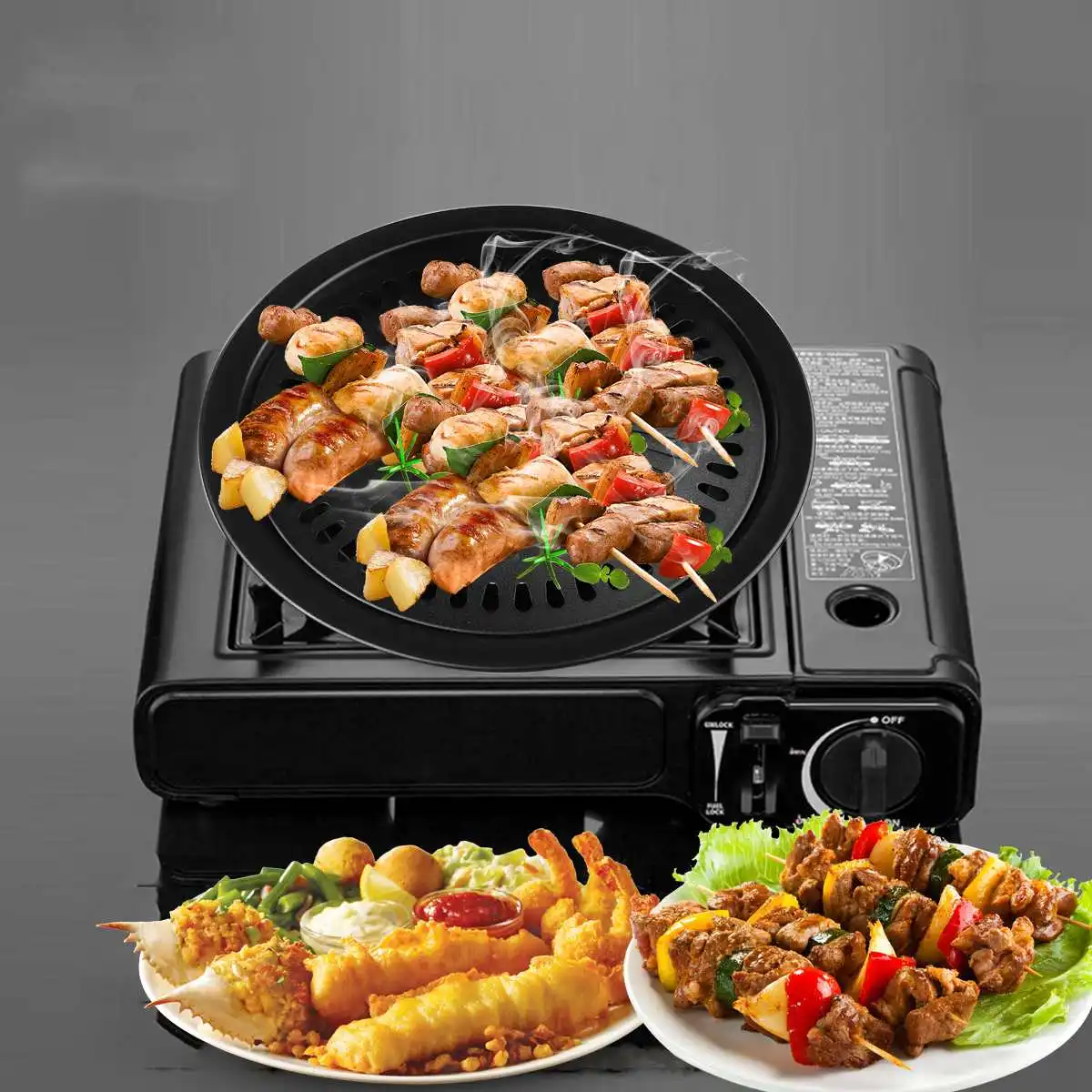 Korean Grill Pan Non-stick Bakeware Smokeless Barbecue Tray Stovetop Plate for Indoor Outdoor Beach Party Camping BBQ Grilling