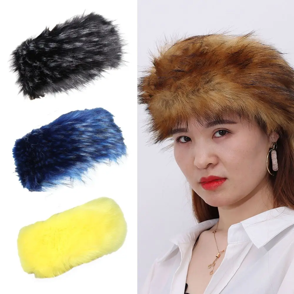 

Outdoor Snow Earwarmer Girl Faux Fur Headband Women Winter Hats Fur Faux Fluffy Russian Caps