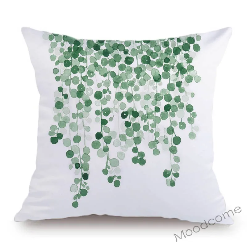 Nordic White Velvet Green Plant Leaf Tropical Palm Art Sofa Decorative Throw Pillow Case Watercolor Ivy Leaf Art Cushion Cover