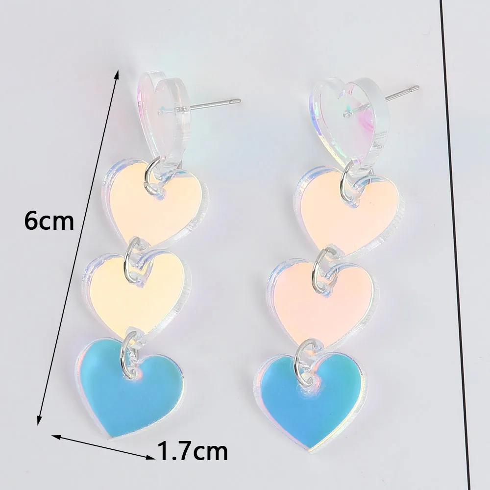 New Fashion Acrylic Laser Heart Tassel Dangle Earrings For Women Colorful Heart Earrings Punk Hip Hop Party Jewelry Gifts