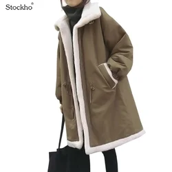 Women's Winter Jacket  Parka Coat Lamb Wool Warm Windbreaker Mid-Length Stand-Up Collar Coat Women's Casual Loose Coat Warm Top