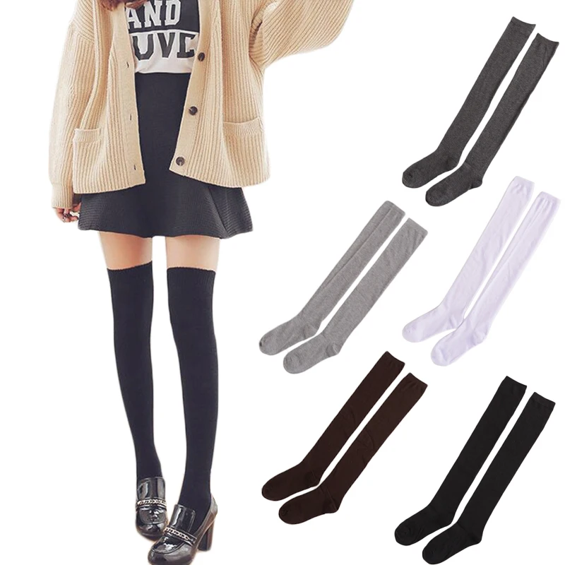 1Pair Sexy Cotton Over The Knee Socks Thigh High Stocking Thinner Black Grey White  Warm Long Stocking Drop Shipping