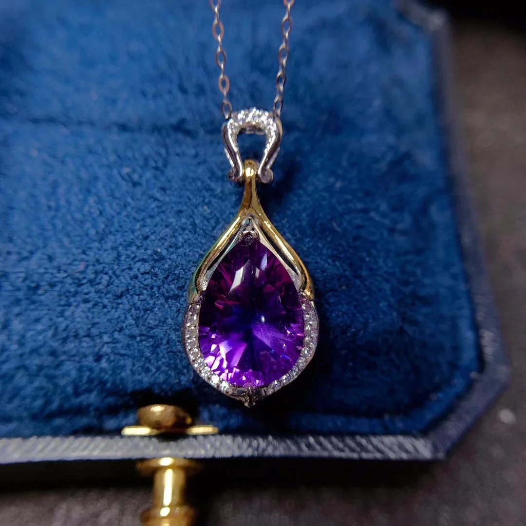 New Luxury 100% Natural amethyst pendants 925 sterling silver Best Gift 10*14mm gem size