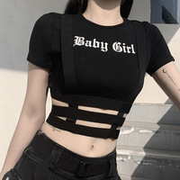 Punk Vintage Goth Graphic T Shirt Women Y2k Crop Top O-neck Tshirt Black Streetwear Short Sleeve T-shirt clothes shirt cotton