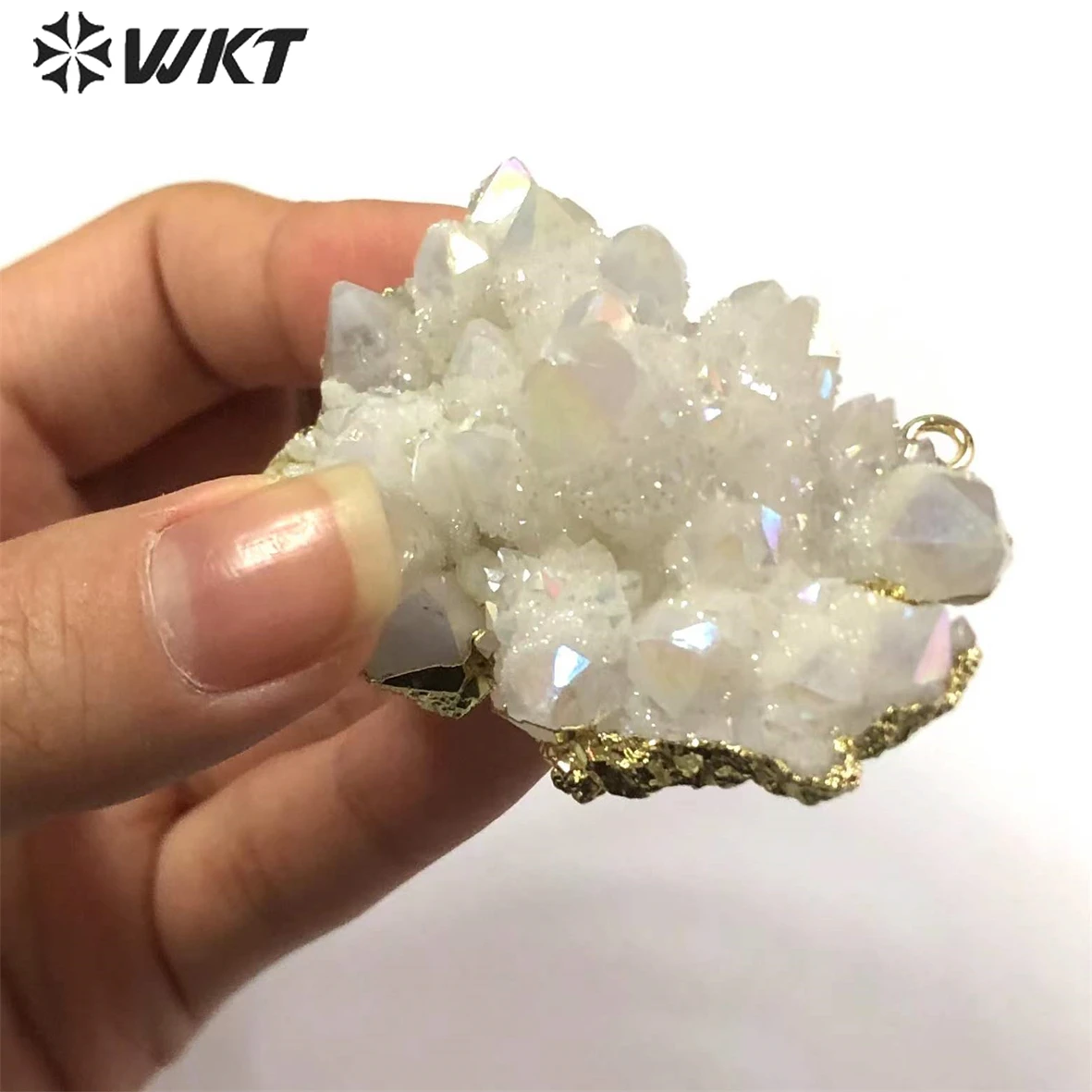 WT-P623 Wholesale Fashion Original Irregular Double Loops Raw Natural Gem Stone Cluster Crystal Quartz Point Necklace Pendant