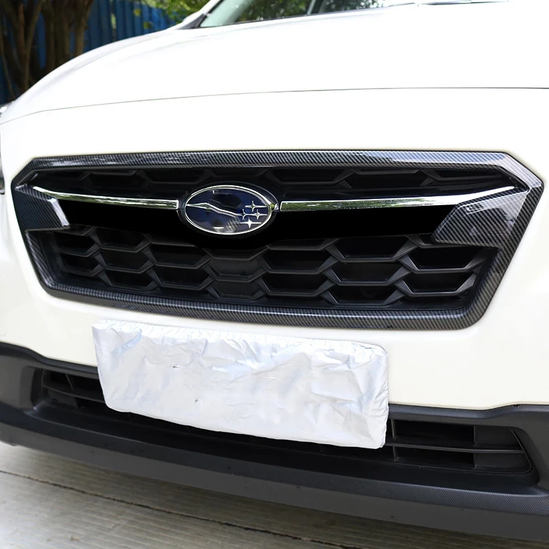 For Subaru XV 2018 1PC ABS Chrome carbonfiber Car Front Grill Grille Decorative Cover Trim Car Styling Auto Accessories