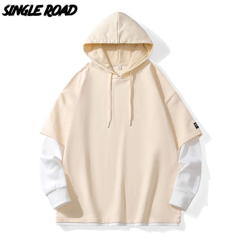 

Single Road Mens Hoodies Men 2023 Patchwork Hip Hop Japanese Streetwear Harajuku Sweatshirt Male Apricot Hoodie Men Sweatshirts