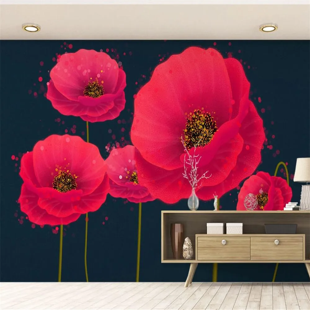 Milofi custom 3D wallpaper mural hand-painted red poppy flower living room background wall decoration painting wallpaper mural