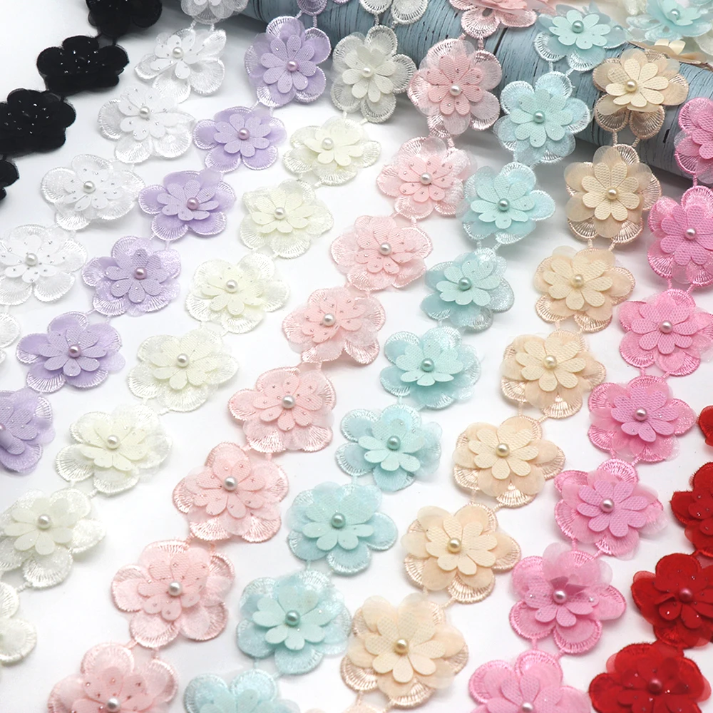 H816 91cm flor de encaje de perlas para vestido cinta adorno de encaje bordado de boda DIY decoración del hogar Patchwork suministros de costura artesanía