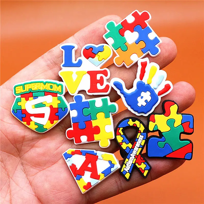 Funny Puzzle Style Shoe Charms Novelty Autism Friendly Garden Shoes Accessories Decoration fit Buckle Kids Gifts