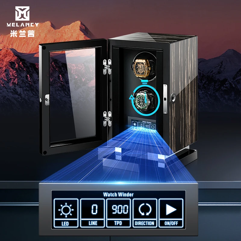 Automatic Watch Winder Luxury Wood Watch Safe Box Fingerprint Unlock Touch Control and Interior Backlight Watches Storage Box