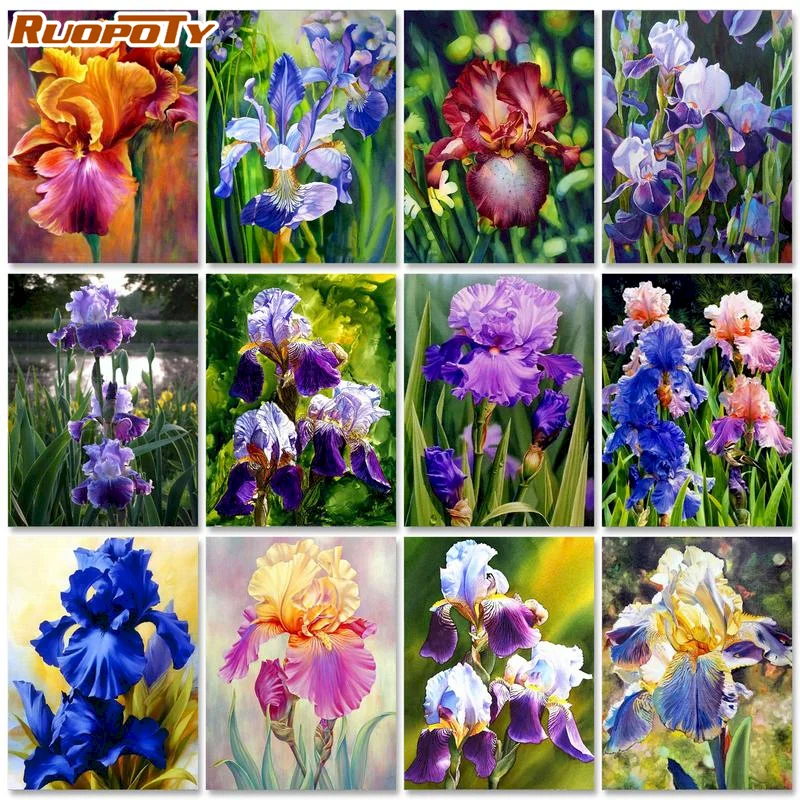 

RUOPOTY DIY Paint By Number Canvas Painting Kits Flower Art Unique Gift 40x50cm Pictures By Numbers iris Home Wall Artwork