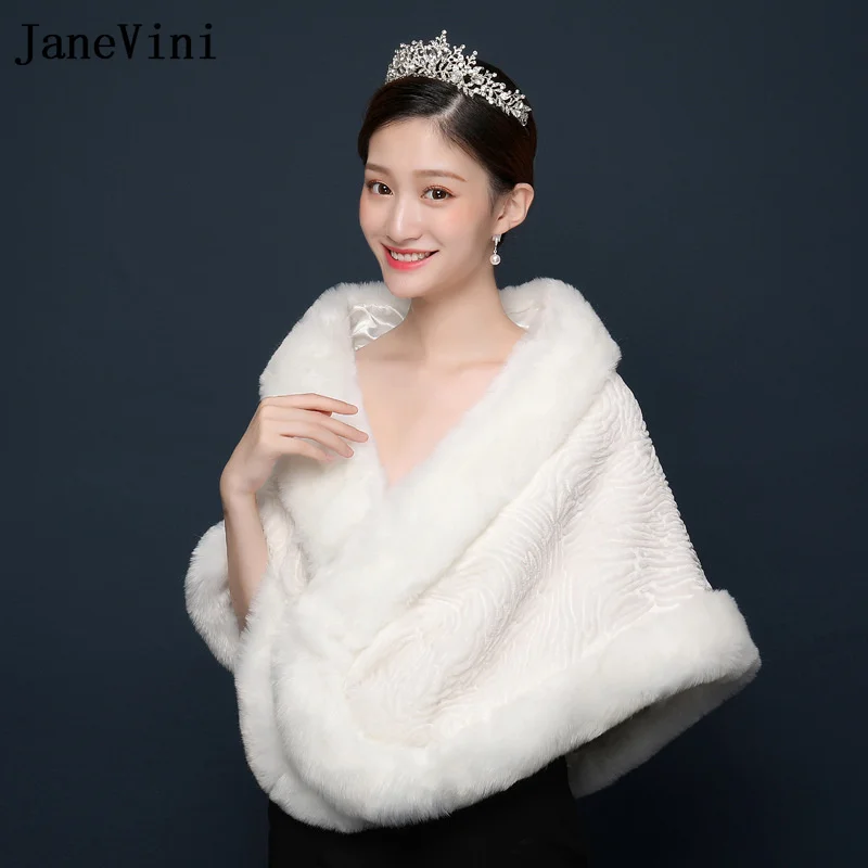 

JaneVini Winter White Fur Cape Shawl for Women Wedding Boleros Stole Red Faux Fur Formal Party Wrap Shrugs Jacket Chale Fourrure