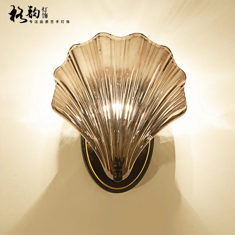 

Modern glass shell LED wall lamp living room cafe morrior restaurant wall mounted sconce bedroom lamp bedside light fixture