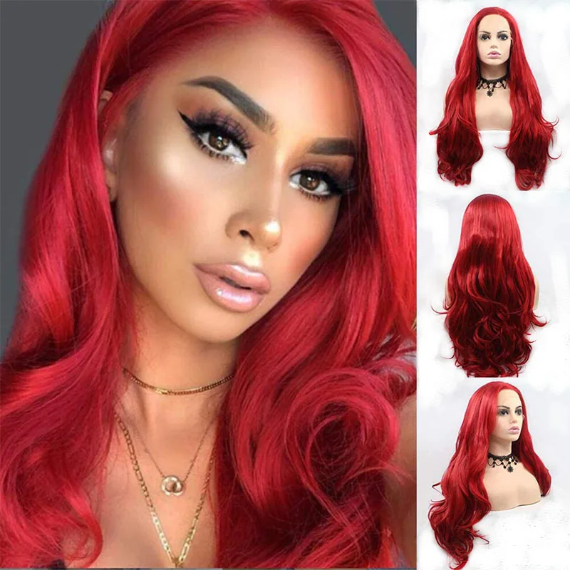 

Red Lace Front Wigs for Women Glueless Long Wavy Synthetic Wig With Baby Hair Middle Parting Wave Hair Hot Red Wigs Heat Fiber